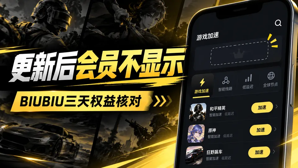 BIUBIU加速器更新后会员不显示?XXX888三天权益核对封面